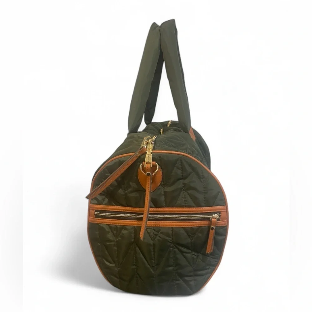 Joan & David Quilted Duffel Bag with Strap & Matching Pouch – Olive Green 20”